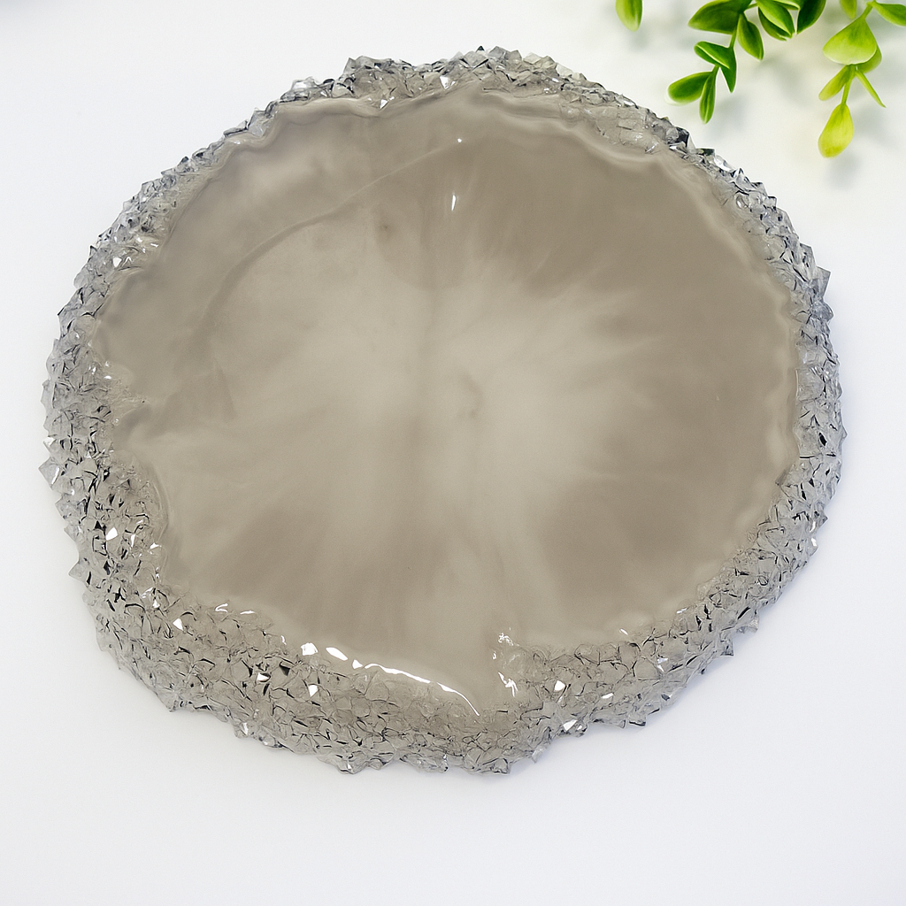 Large Round Resin Tray Mold with Crystal Edges - Silicone Craft Form for Chic Serving Platters