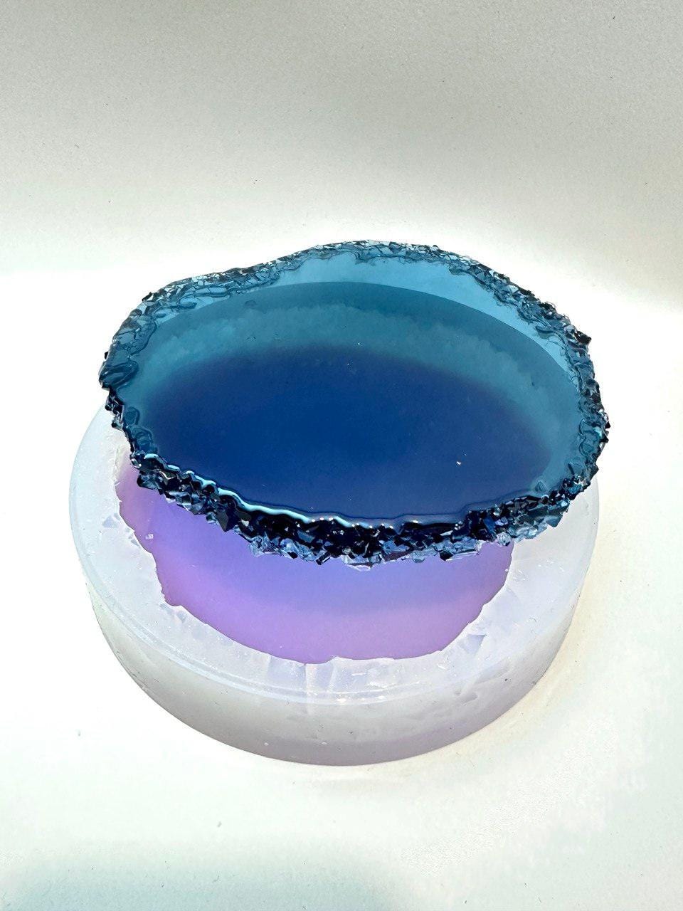 Round Tray with Crystal Edges Silicone Mold for Resin - Crafting Resin Molds Ideas Decor Shop