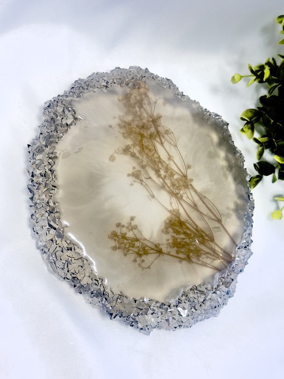 Large Round Resin Tray Mold with Crystal Edges - Silicone Craft Form for Chic Serving Platters