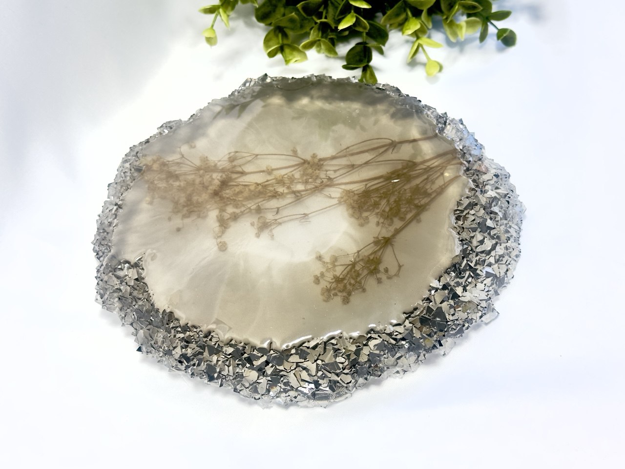 Large Round Resin Tray Mold with Crystal Edges - Silicone Craft Form for Chic Serving Platters