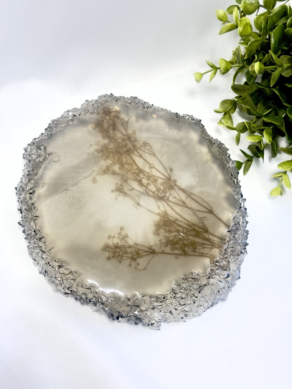 Large Round Resin Tray Mold with Crystal Edges - Silicone Craft Form for Chic Serving Platters
