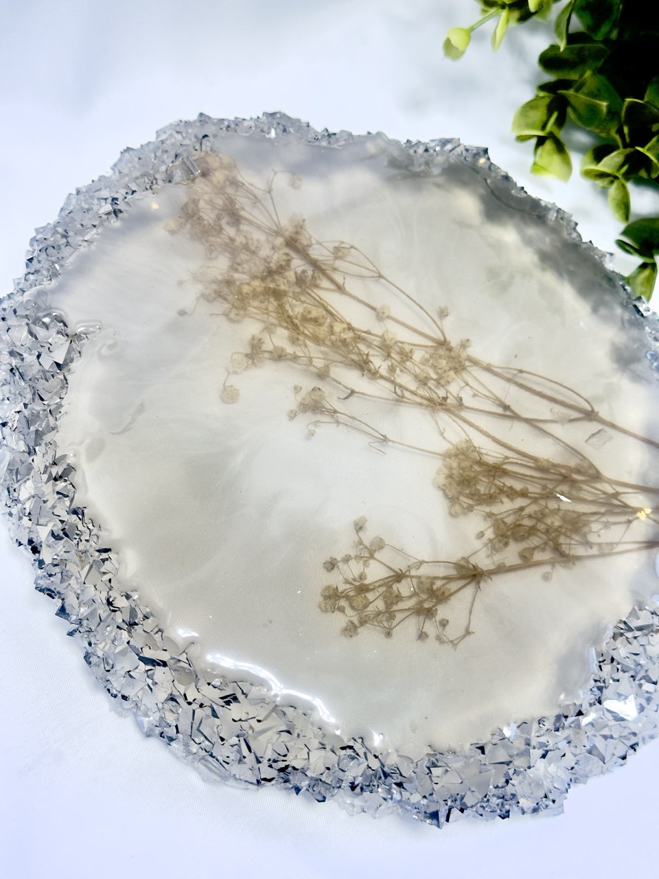 Large Round Resin Tray Mold with Crystal Edges - Silicone Craft Form for Chic Serving Platters