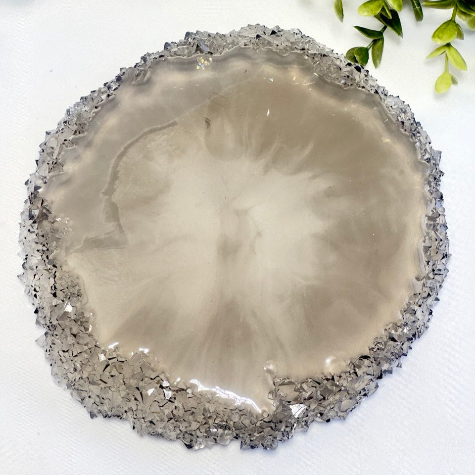 Large Round Resin Tray Mold with Crystal Edges - Silicone Craft Form for Chic Serving Platters