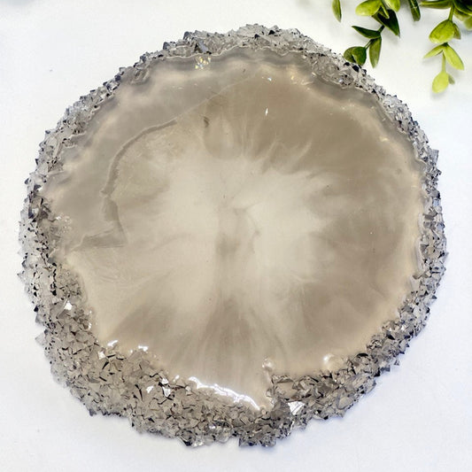 Large Round Resin Tray Mold with Crystal Edges - Silicone Craft Form for Chic Serving Platters