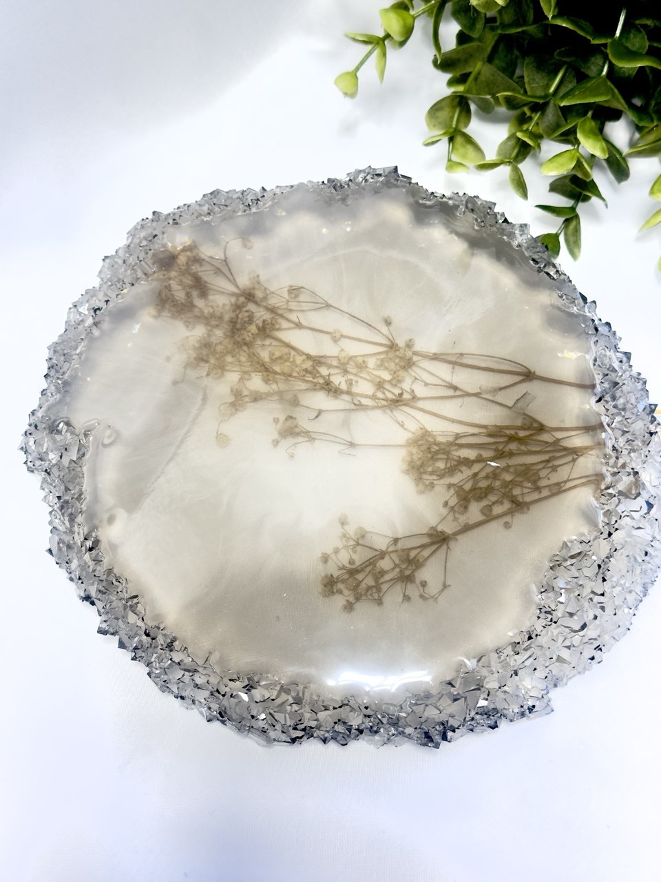 Large Round Resin Tray Mold with Crystal Edges - Silicone Craft Form for Chic Serving Platters