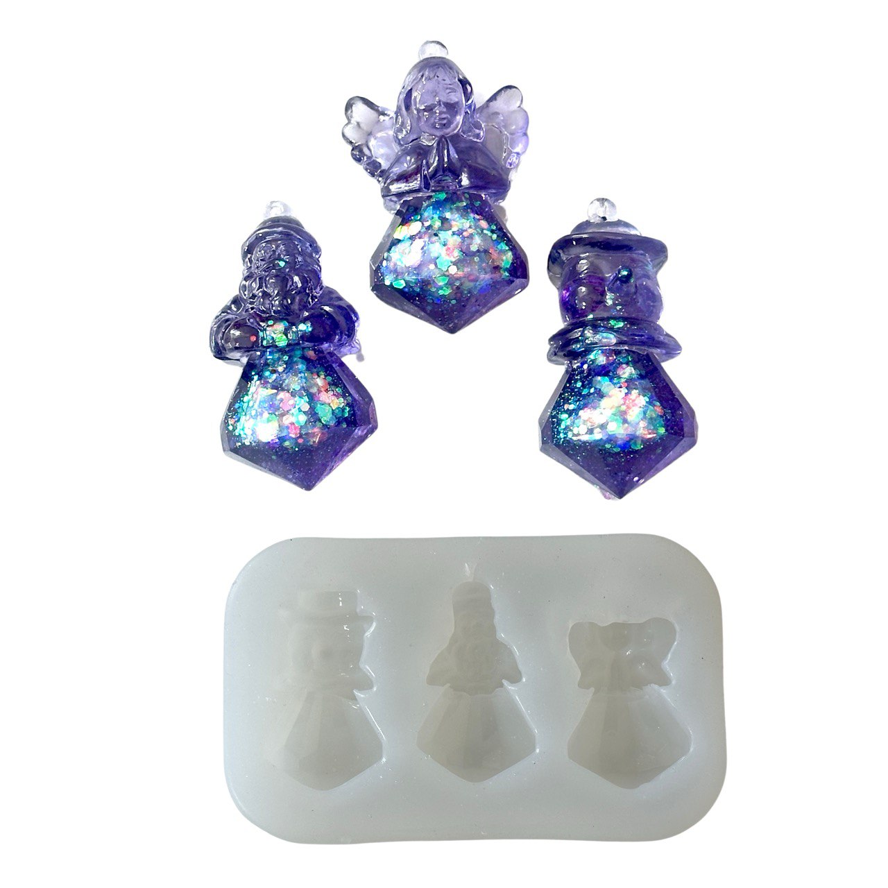Crystal Christmas Tree Ornament Resin Mold Set – Snowman, Santa Claus and Angel