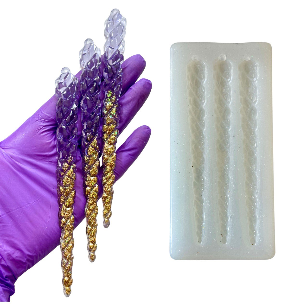 Long 3D Crystal Icicles Ornament Silicone Mold