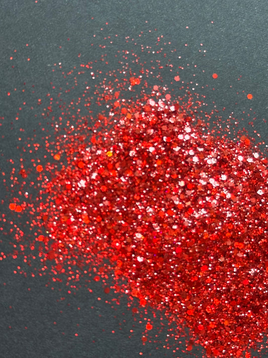5g Red Glitter Mix – Fine and Chunky Iridescent Glitter