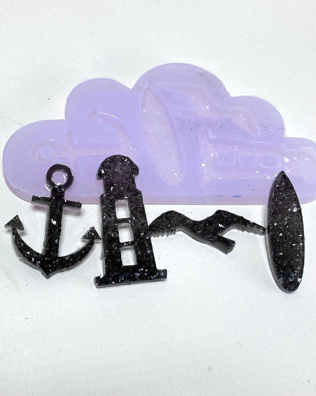 4 Pc Crystal Silicone Mold Set - Seagull, Anchor, Lighthouse, Surfboard - Ideas Decor Shop