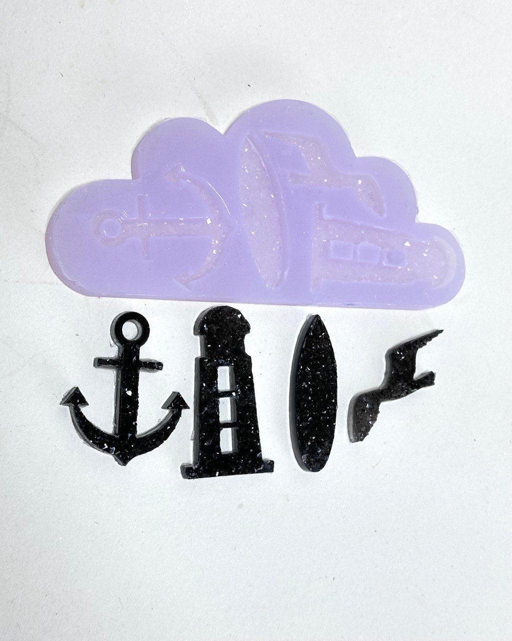 4 Pc Crystal Silicone Mold Set - Seagull, Anchor, Lighthouse, Surfboard - Ideas Decor Shop