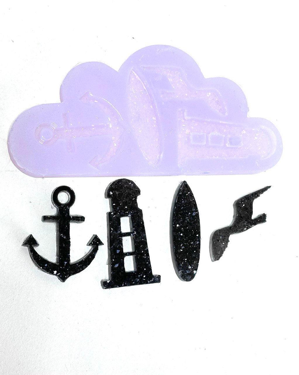 4 Pc Crystal Silicone Mold Set - Seagull, Anchor, Lighthouse, Surfboard - Ideas Decor Shop