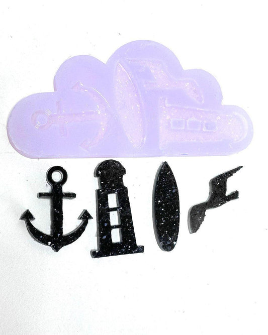 4 Pc Crystal Silicone Mold Set - Seagull, Anchor, Lighthouse, Surfboard - Ideas Decor Shop