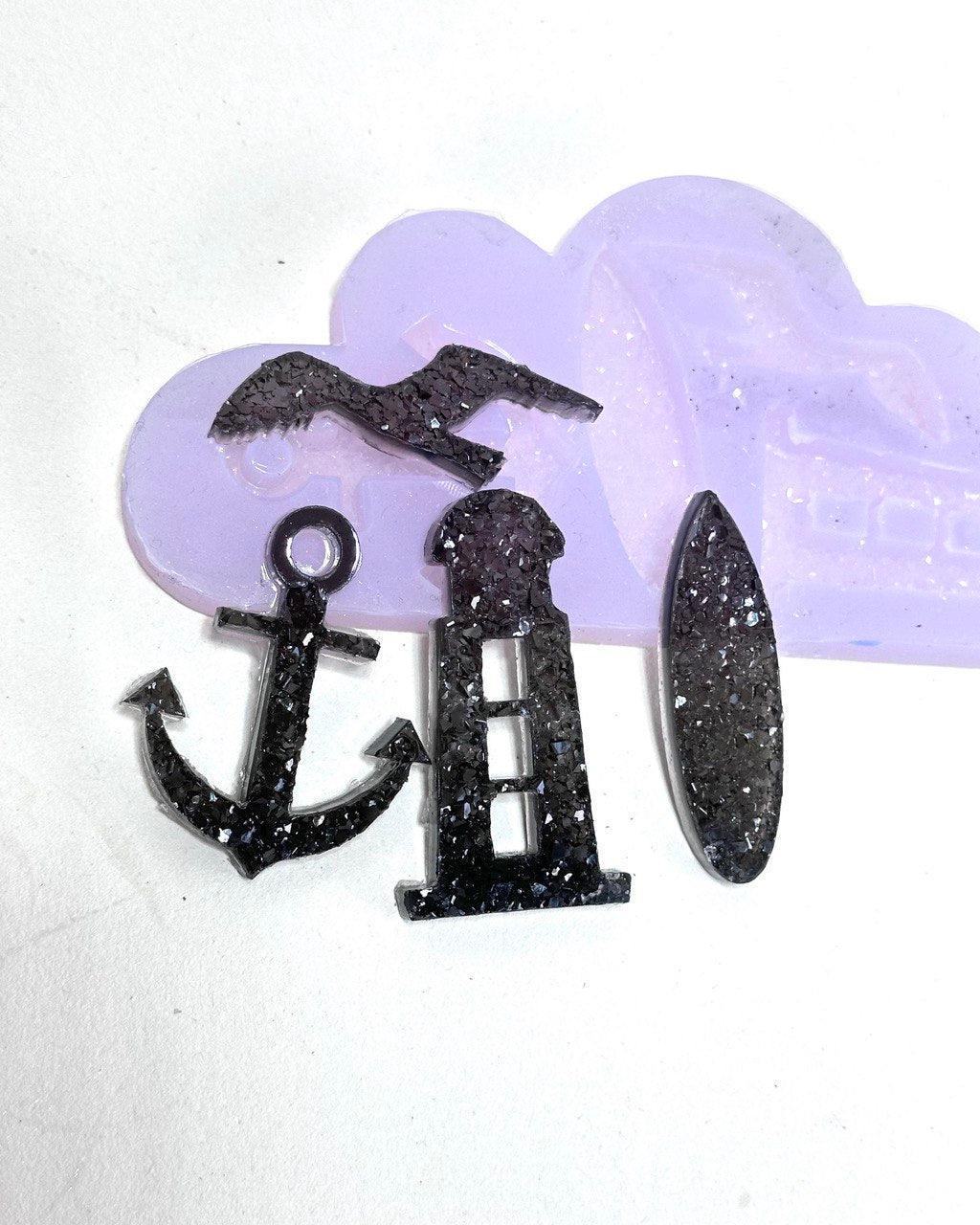 4 Pc Crystal Silicone Mold Set - Seagull, Anchor, Lighthouse, Surfboard - Ideas Decor Shop