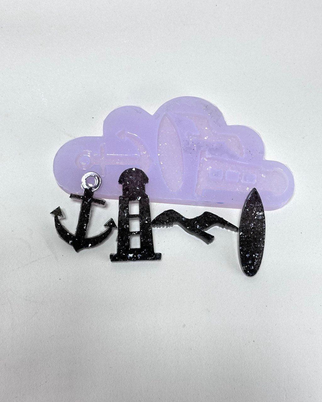4 Pc Crystal Silicone Mold Set - Seagull, Anchor, Lighthouse, Surfboard - Ideas Decor Shop
