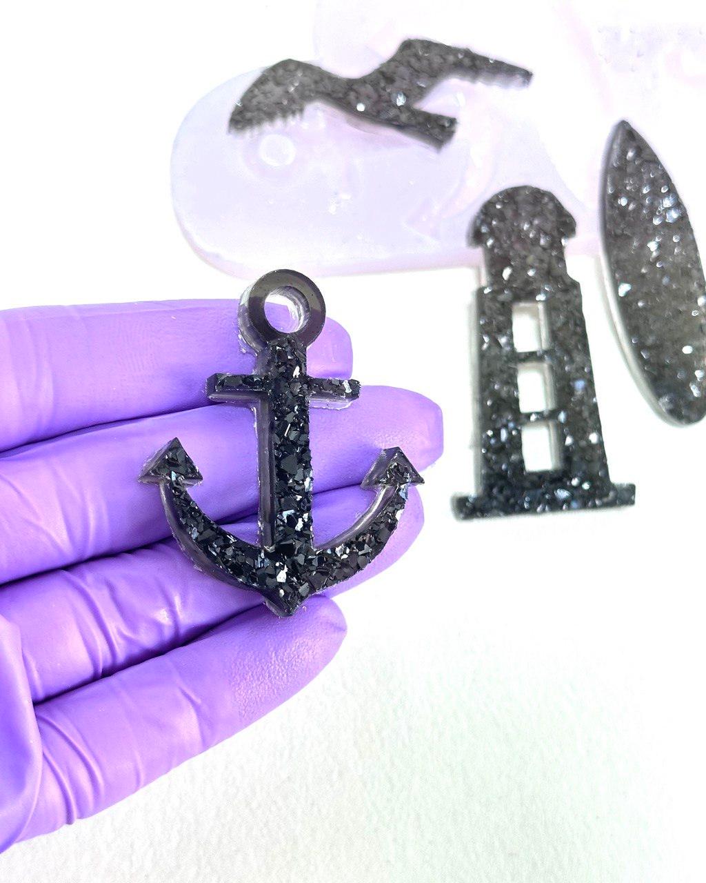 4 Pc Crystal Silicone Mold Set - Seagull, Anchor, Lighthouse, Surfboard - Ideas Decor Shop