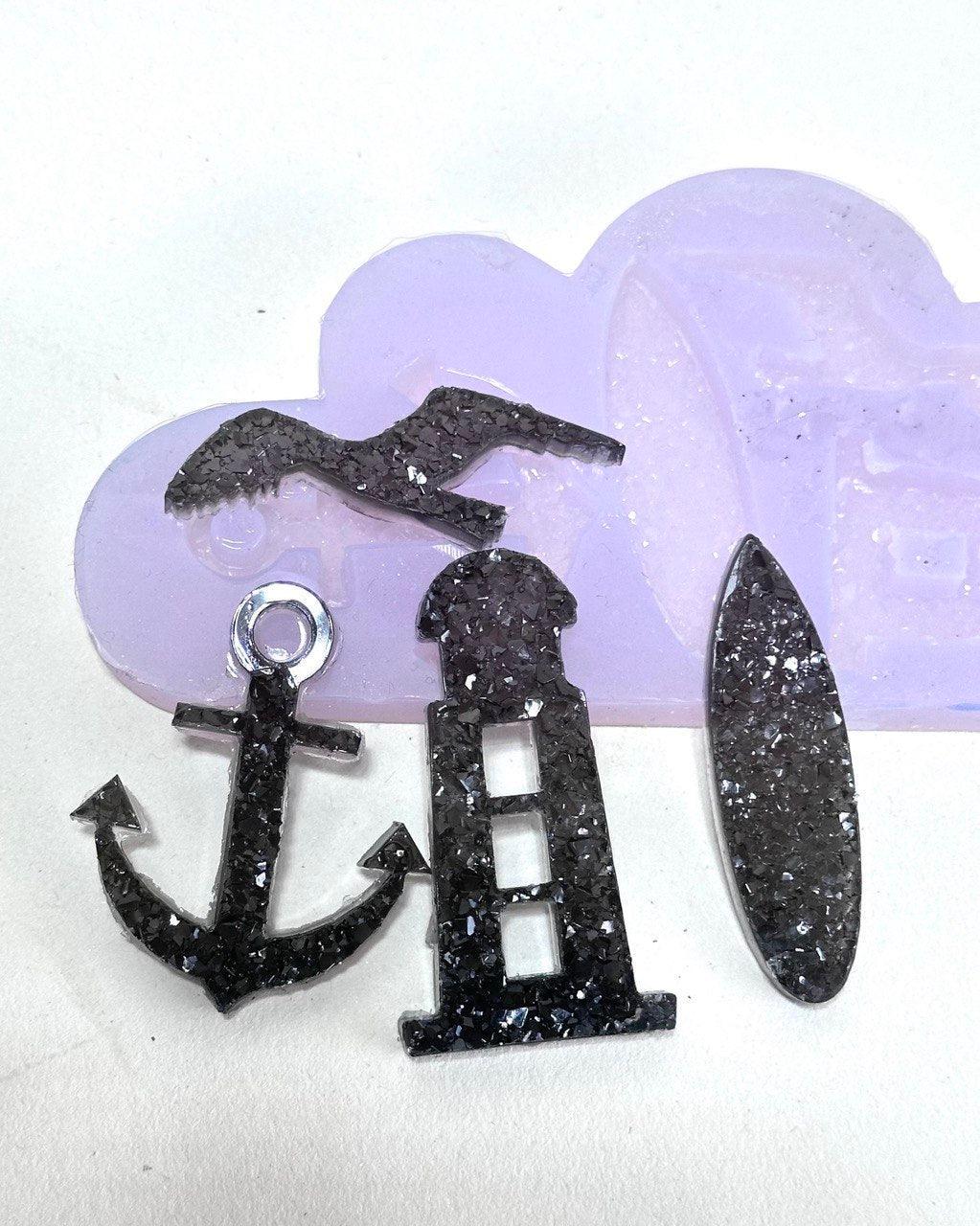 4 Pc Crystal Silicone Mold Set - Seagull, Anchor, Lighthouse, Surfboard - Ideas Decor Shop