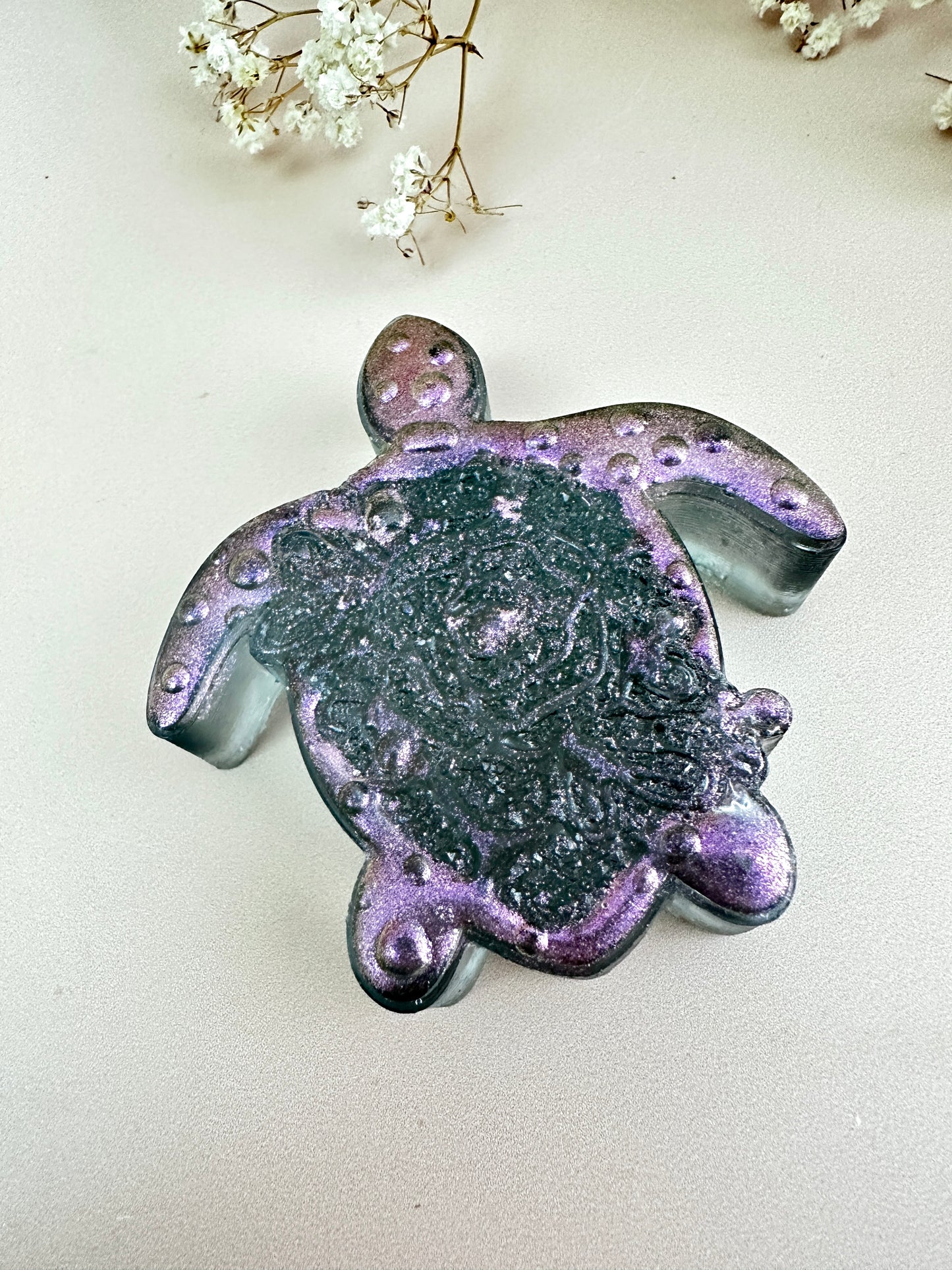 Silicone Mold: Turtle with Rose and Small Crystals for resin art creation