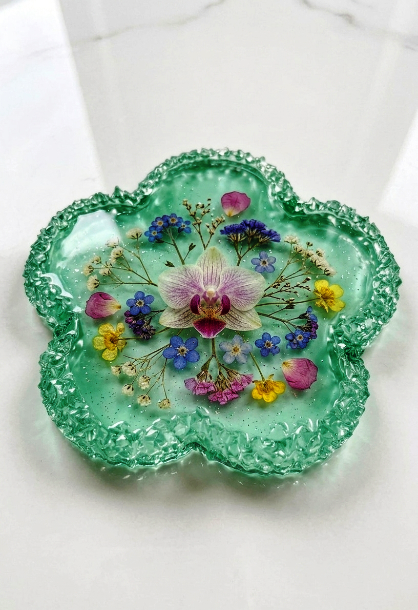 Flower Tray Silicone Mold with Crystal Druzy Edge