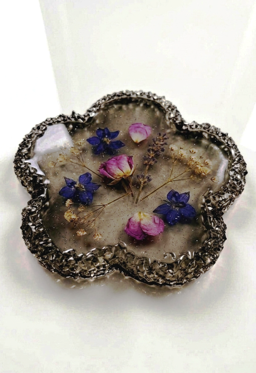 Flower Tray Silicone Mold with Crystal Druzy Edge