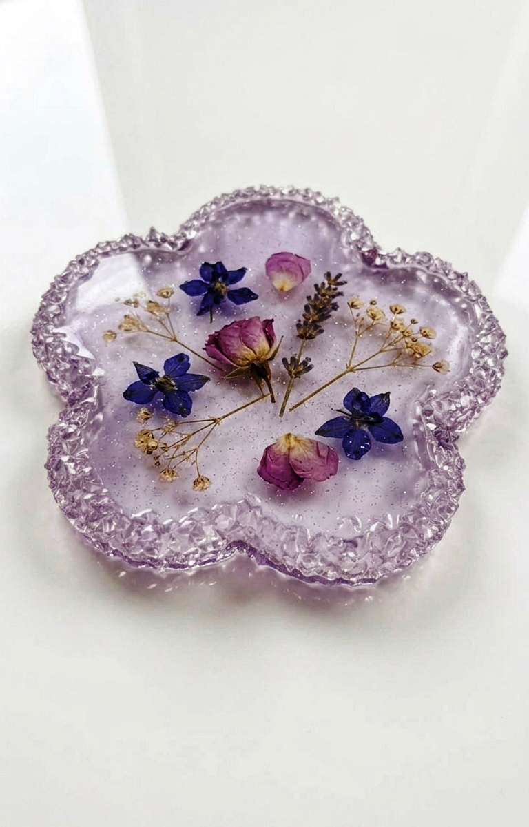 Flower Tray Silicone Mold with Crystal Druzy Edge