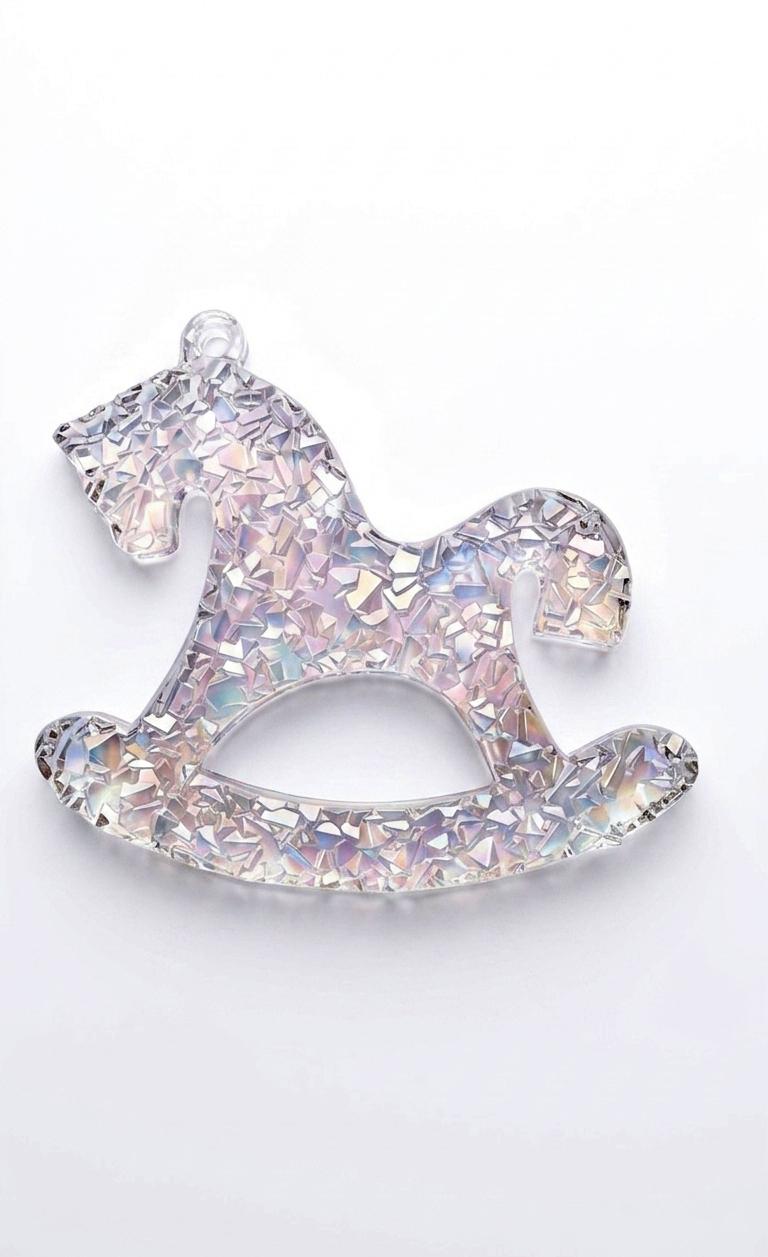 Handmade craft mold in the shape of a rocking horse with textured druzy surface, measuring 9x10 cm.