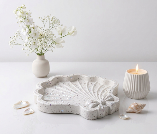 Shell Tray Silicone Mold with Bow Ribbon – Large Seashell Trinket Dish Mould