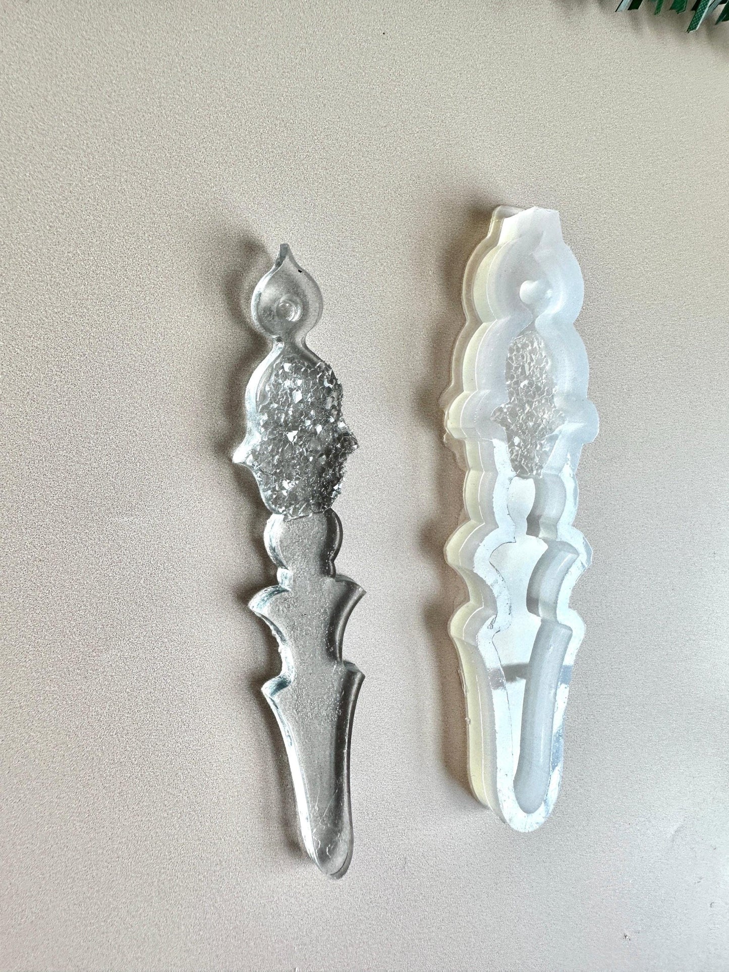 Christmas Tree Ornament Silicone Mold with Crystals - Icicle Shape for Resin Crafting - Ideas Decor Shop