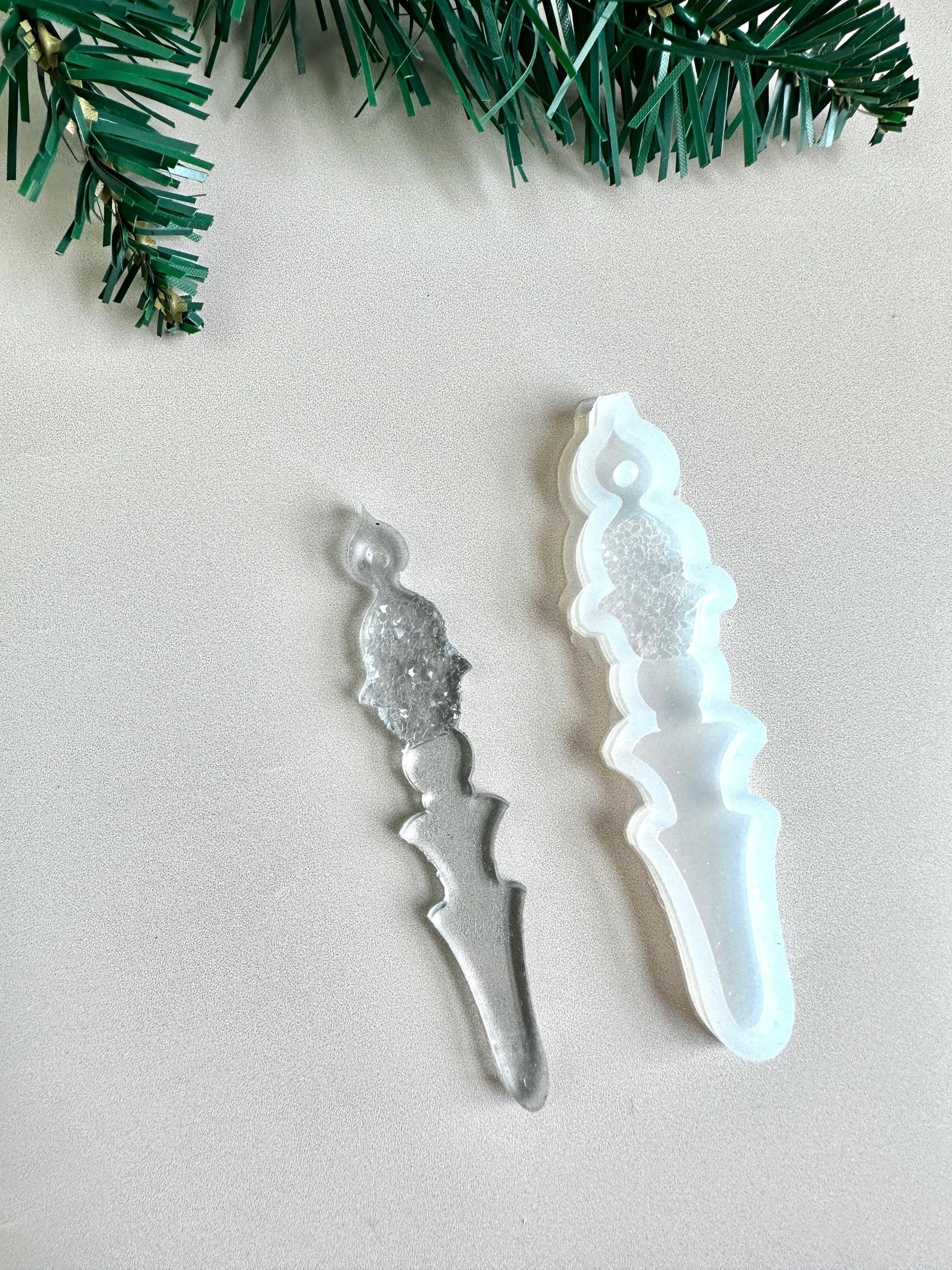 Christmas Tree Ornament Silicone Mold with Crystals - Icicle Shape for Resin Crafting - Ideas Decor Shop