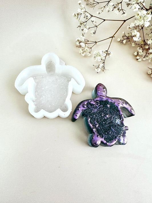 Silicone Mold: Turtle with Rose and Small Crystals for resin art creation