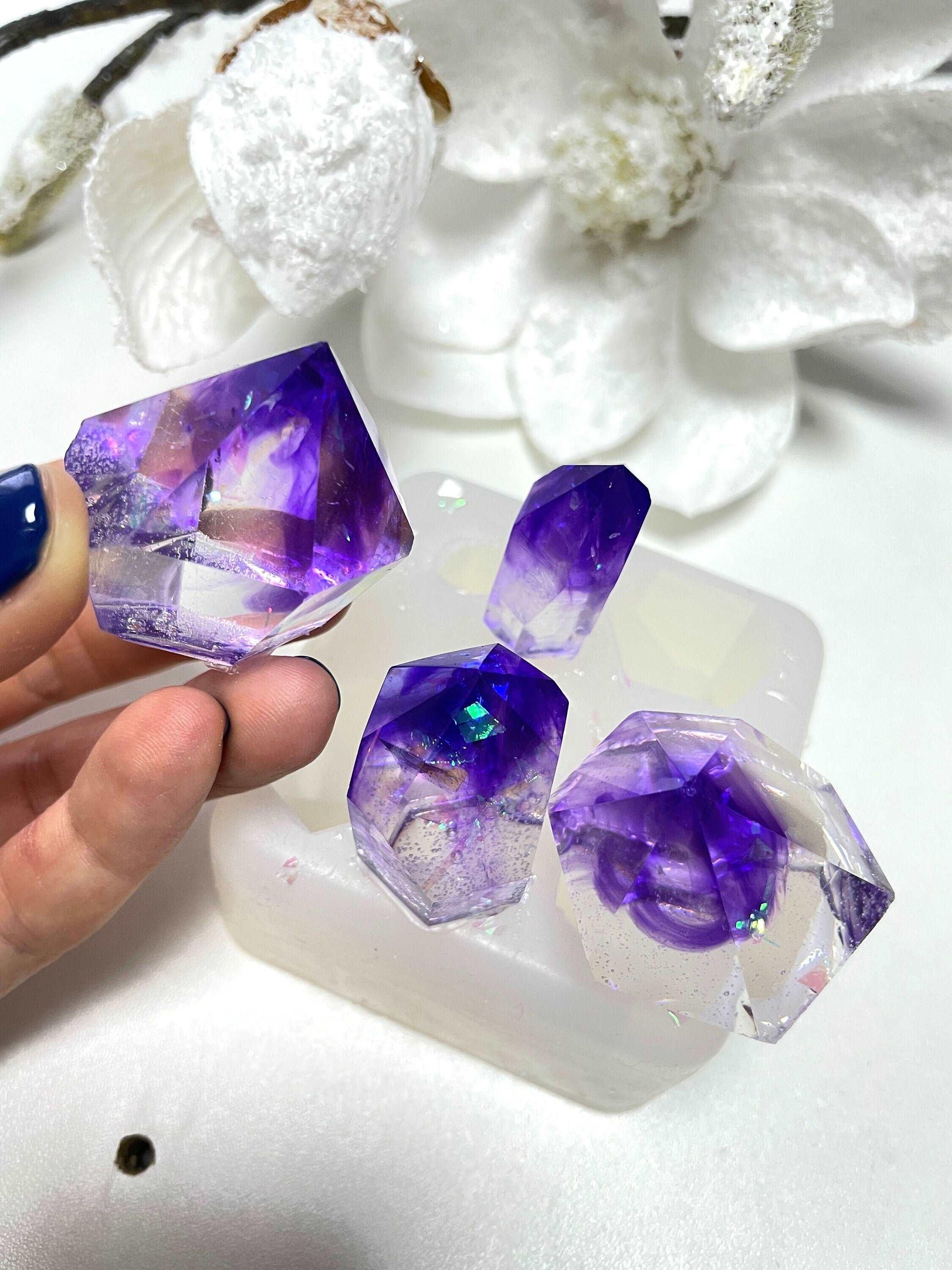 4 pc Stunning Amethyst Crystals with our Large Silicone Mold for Jewelry and Art - Ideas Decor Shop