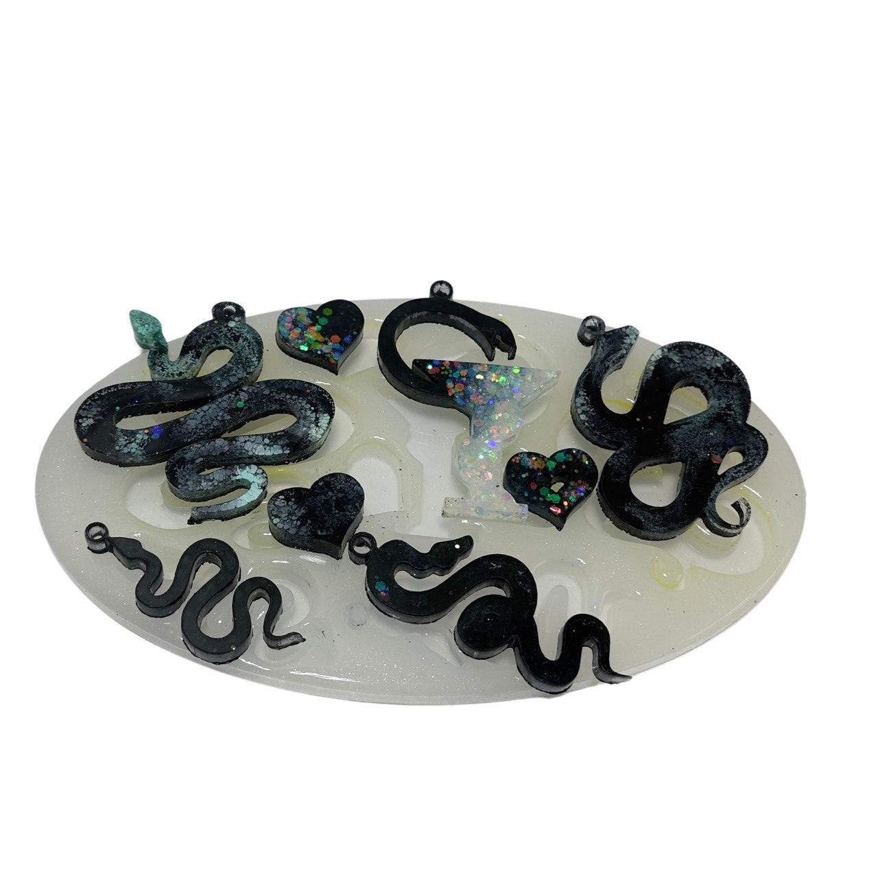 Large Silicone 5 Snake and 3 Heart Resin Mold Set for Jewelry Crafting