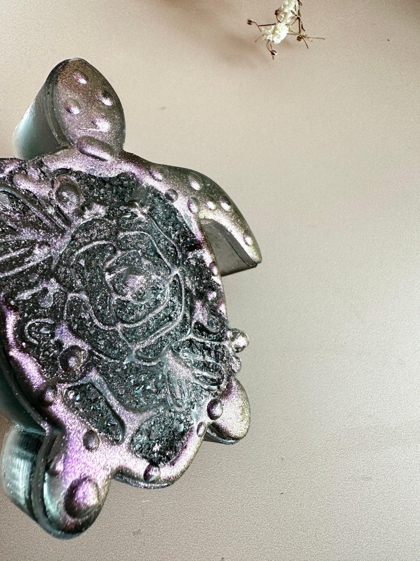 Turtle Rose Silicone Mold with Crystals for Resin Art Creation