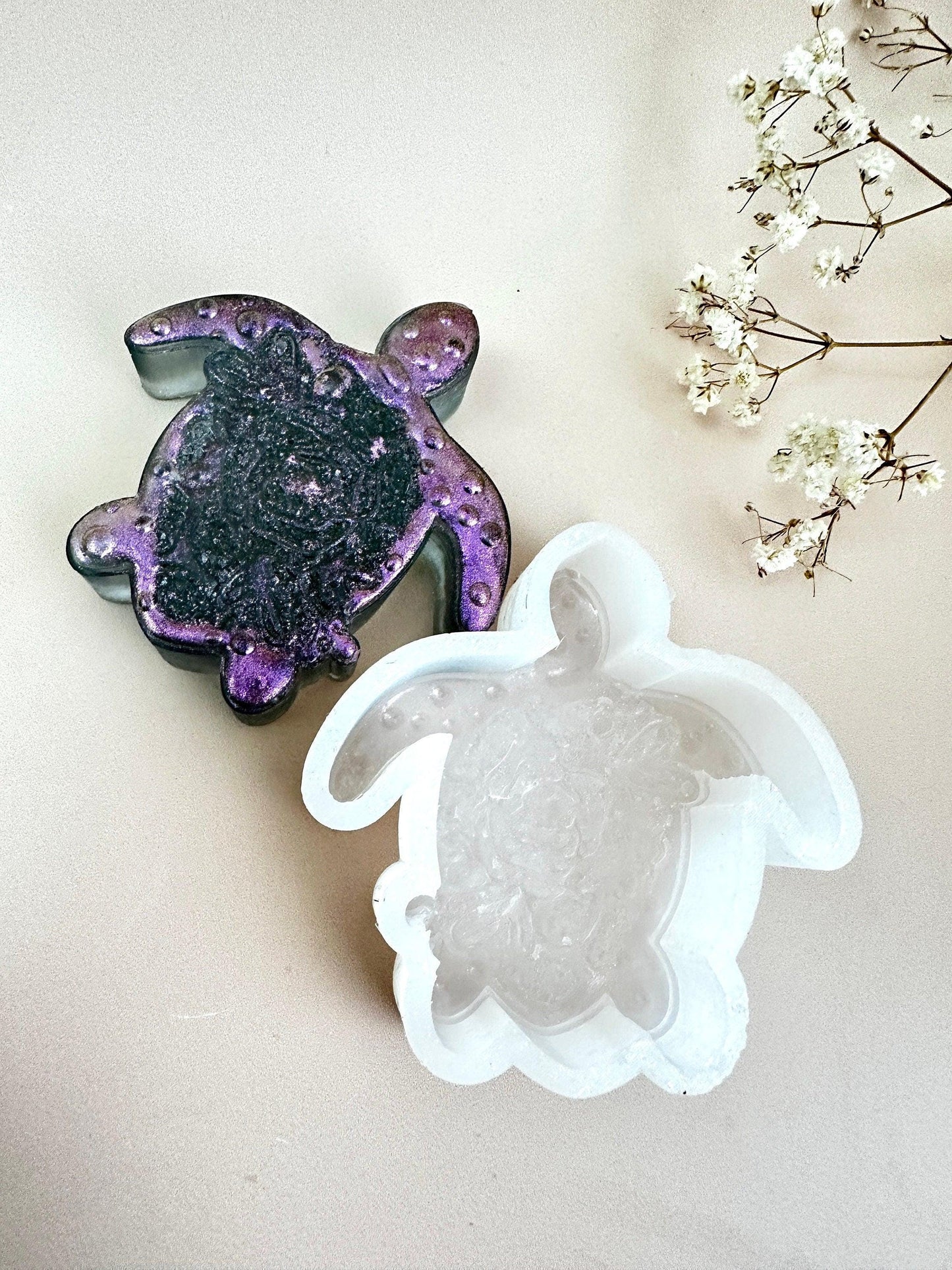 Turtle Rose Silicone Mold with Crystals for Resin Art Creation