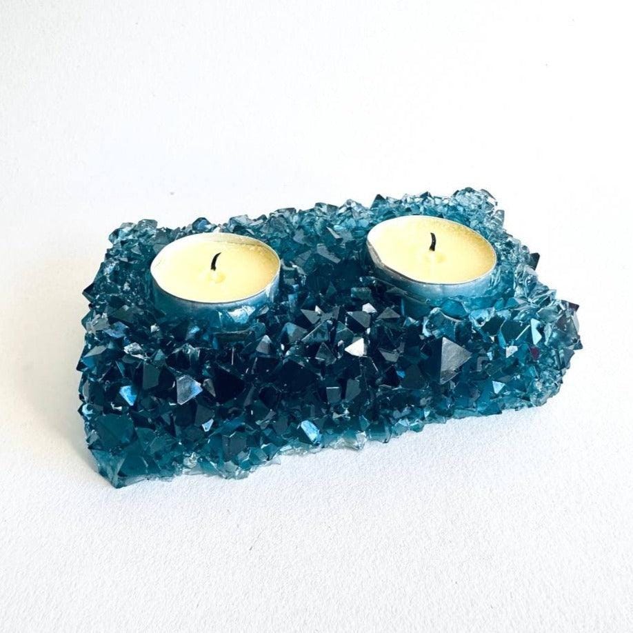 Square Tealight Holder Silicone Mold, Resin Mold with Sparkling Crystals