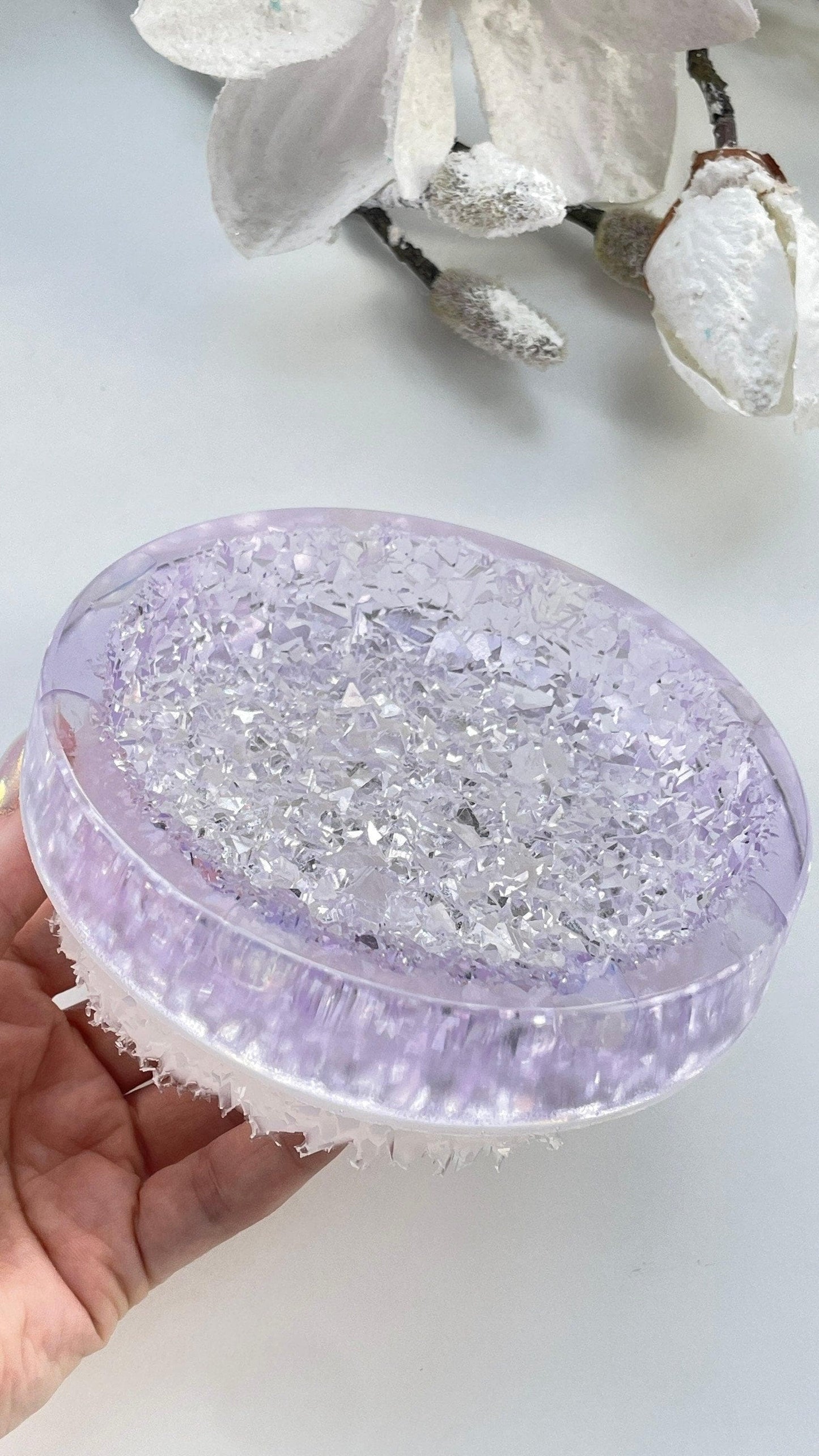 Crystal Edge Round Little Insert Silicone Mold: Wedding Tray, Candle Holder, Druse Amethyst - Ideas Decor Shop