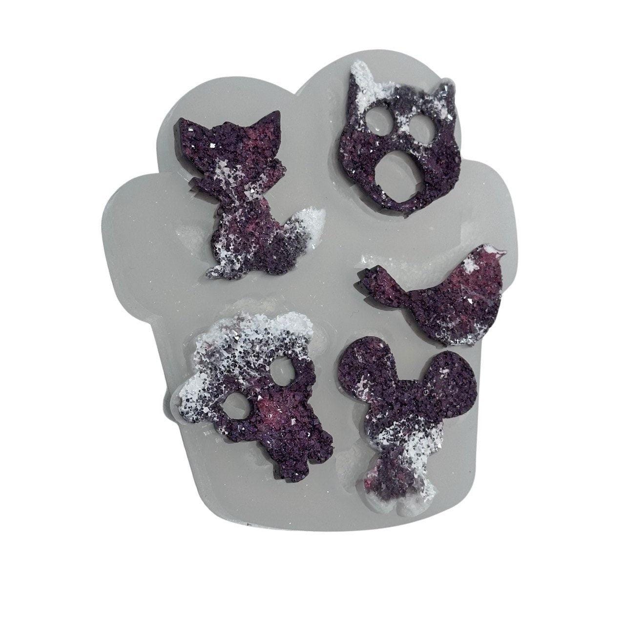 Shine Crystal Druzy Forest Animals Silicone Mold - Sheep, Fox, Owl