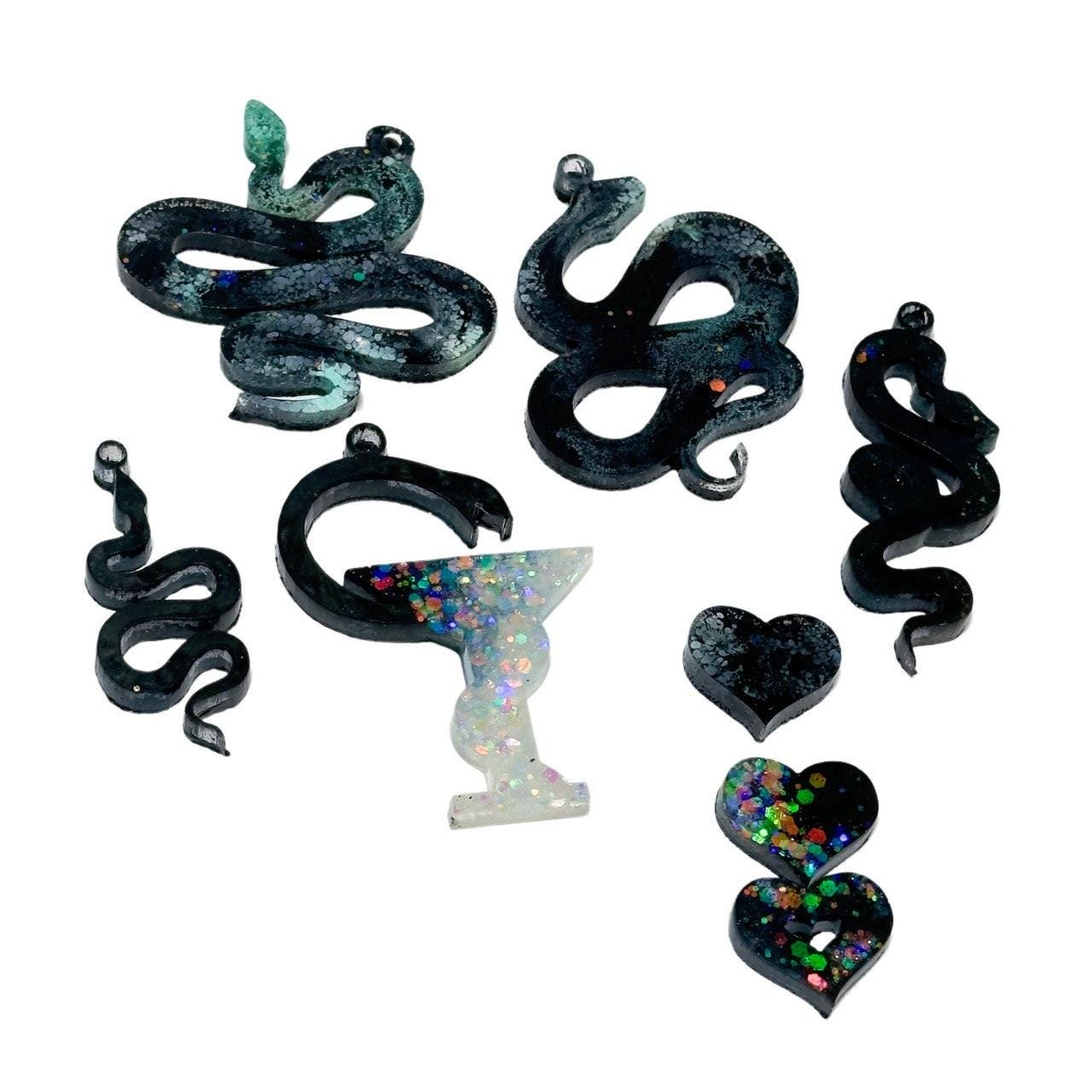 Large Silicone 5 Snake and 3 Heart Resin Mold Set for Jewelry Crafting