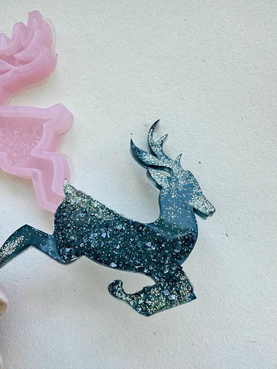 Christmas Deer Druse Silicone Mold with Crystals for DIY Projects