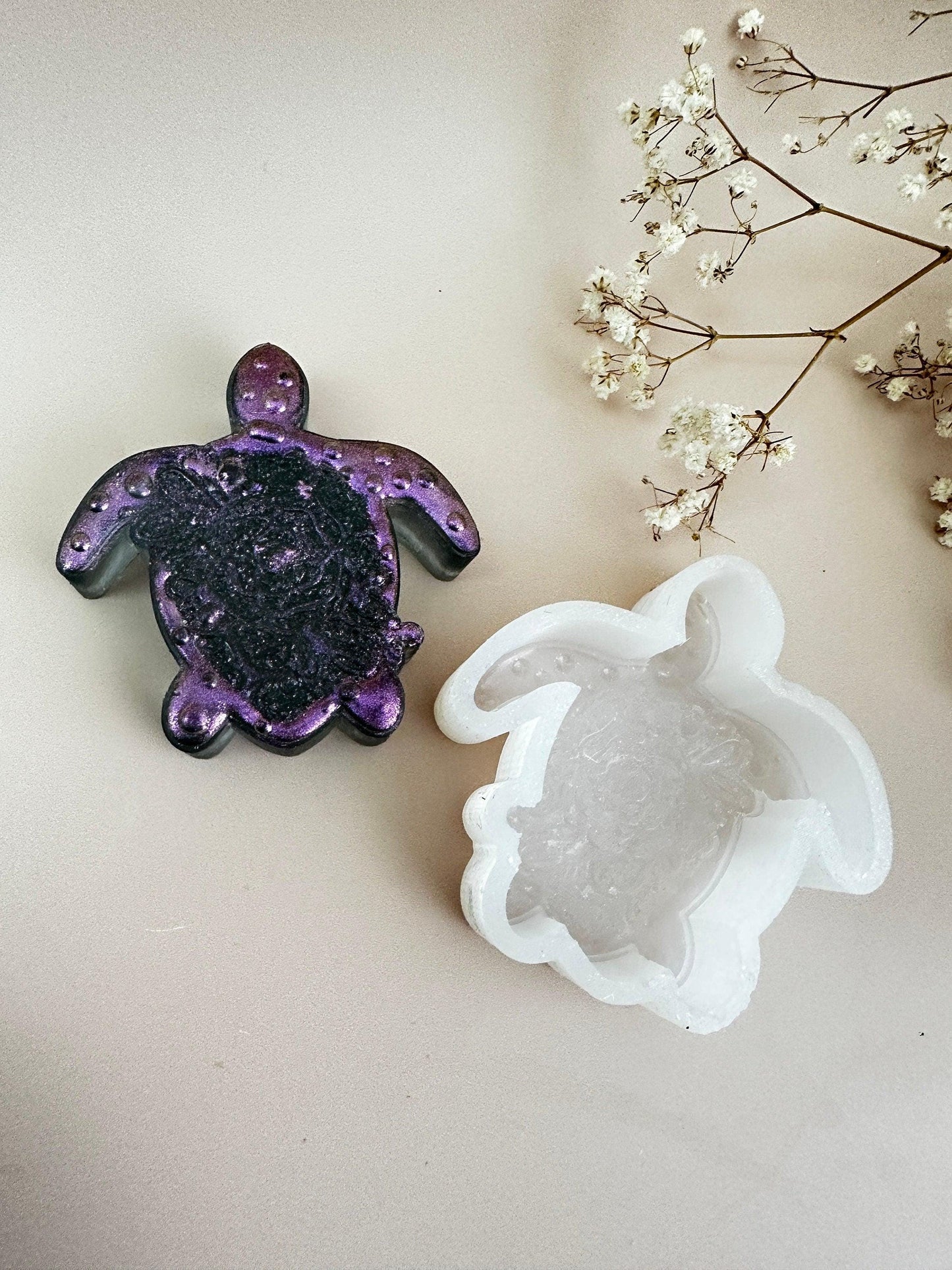 Turtle Rose Silicone Mold with Crystals for Resin Art Creation