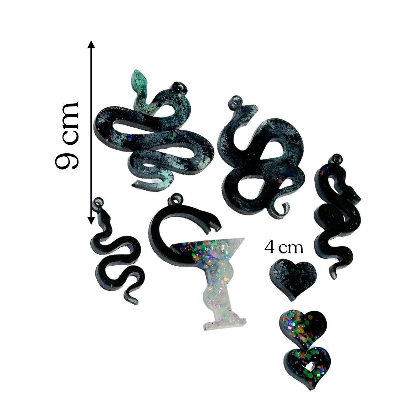 Large Silicone 5 Snake and 3 Heart Resin Mold Set for Jewelry Crafting - Ideas Decor Shop