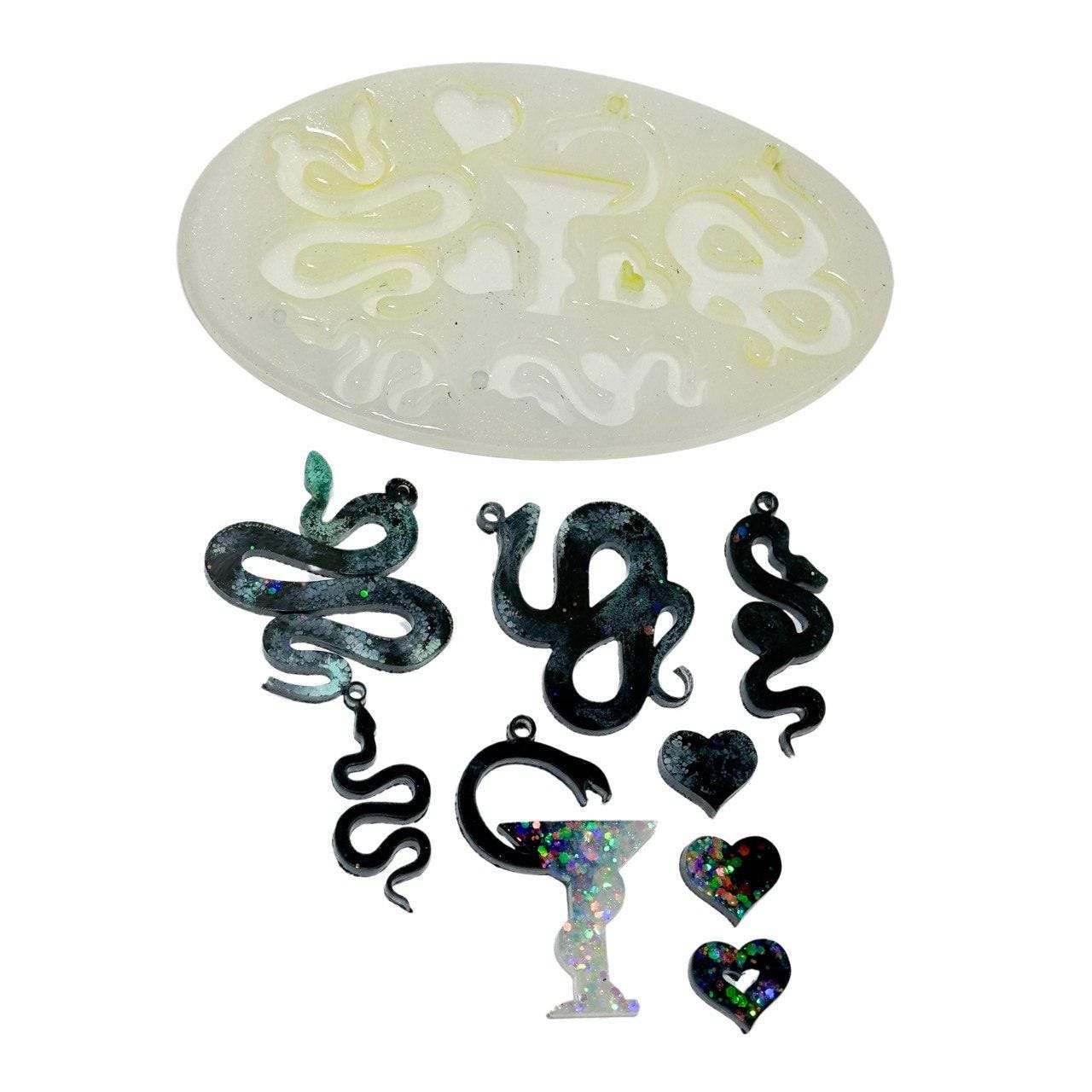 Large Silicone 5 Snake and 3 Heart Resin Mold Set for Jewelry Crafting - Ideas Decor Shop
