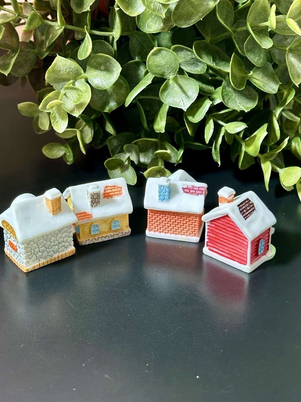 Miniature Snowy Houses Set | Christmas Village Decor