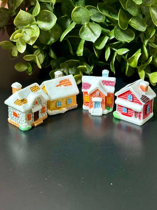 Miniature Snowy Houses Set | Christmas Village Decor