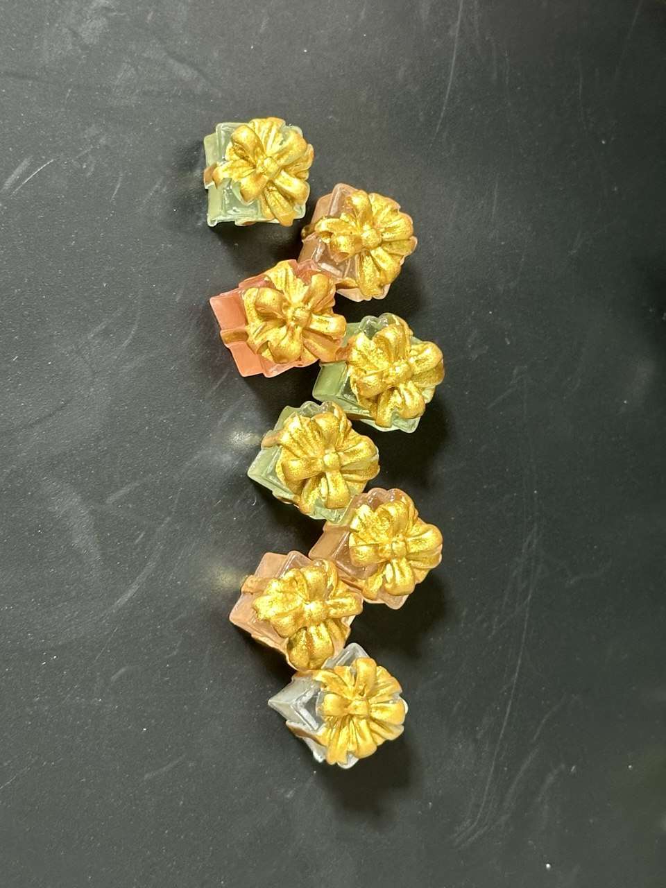 Mini Gift Box Charms – Transparent Resin with Gold Bow