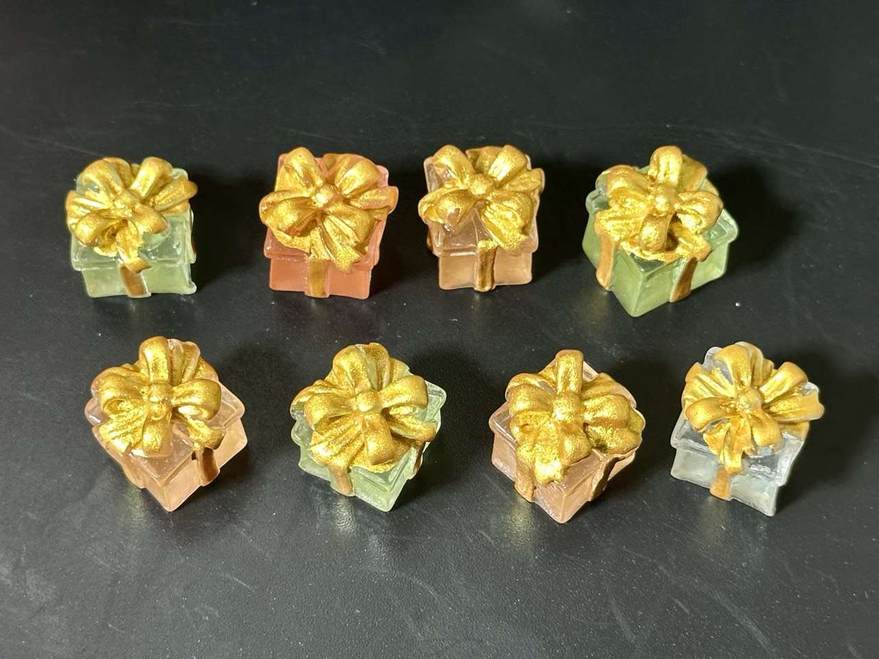 Mini Gift Box Charms – Transparent Resin with Gold Bow