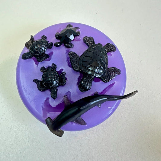 Силиконовая форма для подводных приключений — набор натуральных фигурок морских пехотинцев, изготовление 4 черепах и 1 акулы