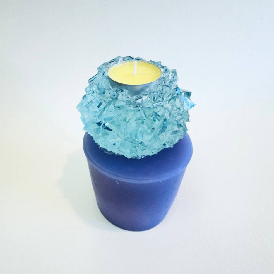 Tiny Elegance: Handmade Crystal Tea Light Holder Mold for Geode Resin Casting - Craft Exquisite Miniatures for Stunning Ambiance