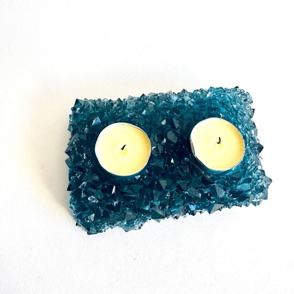 Silicone Mold for Large Square Candle Holder, Accommodating Two Candles and Adorned with Sparkling Crystals