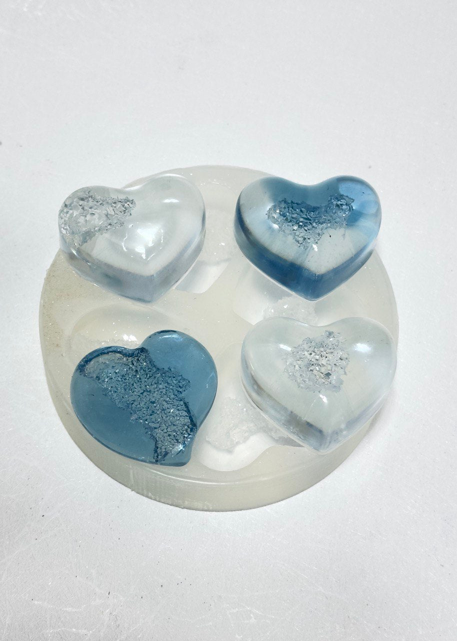 4 Soft Druzy Hearts Silicone Mold