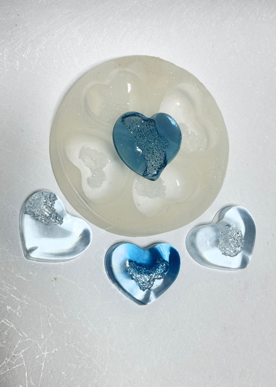 4 Soft Druzy Hearts Silicone Mold